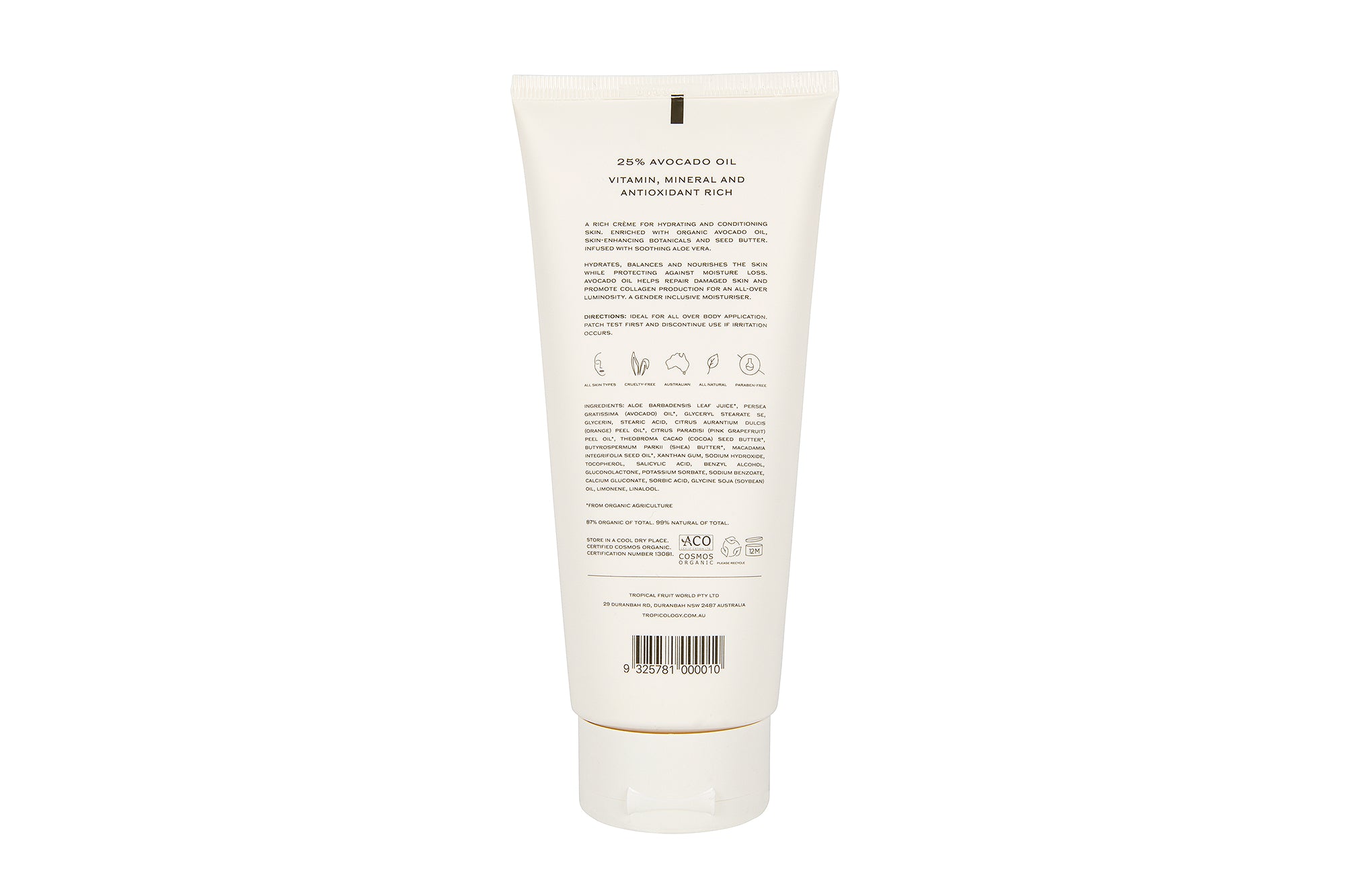 Tropicology Organic Avocado Body Moisturiser