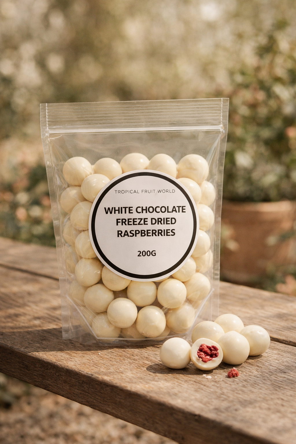 WHITE CHOC FREEZE DRIED RASPBERRY 200G