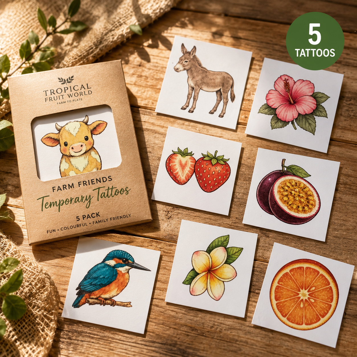 Tropical Fruit World Temporary Tattoos – Pack of 5